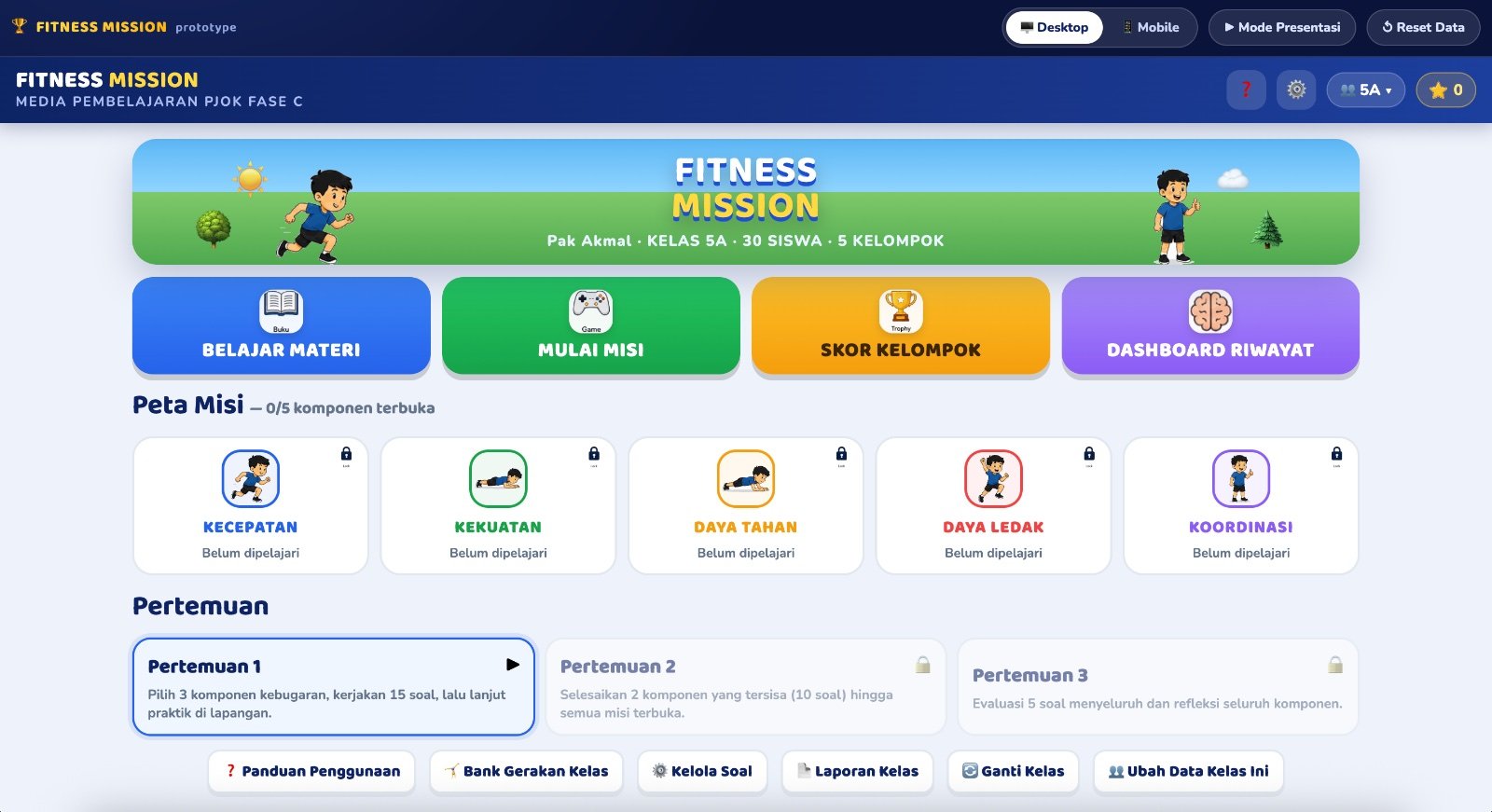Tampilan aplikasi Fitness Mission